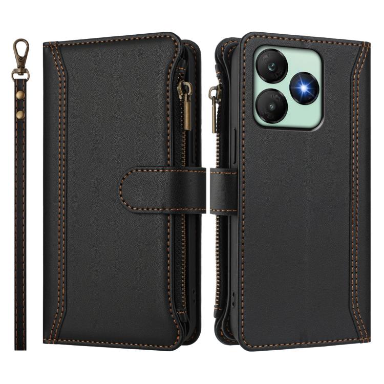 For Wiko T20 Magnetic Closure 9 Card Slots Zipper Leather Case with Hand Strap