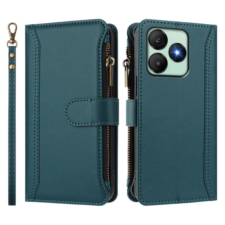 For Wiko T20 Magnetic Closure 9 Card Slots Zipper Leather Case with Hand Strap