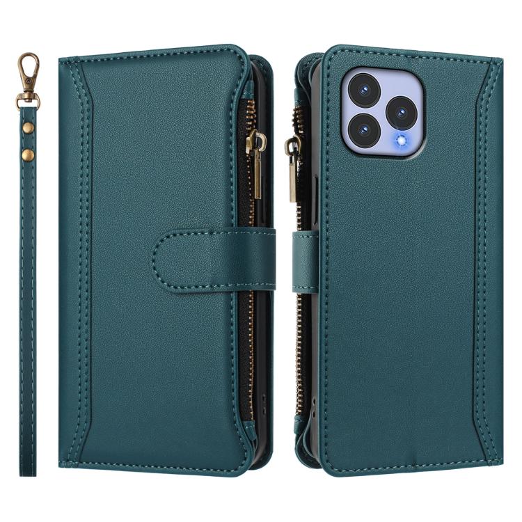 For Wiko T60 / Cubot P80 Magnetic Closure 9 Card Slots Zipper Leather Case with Hand Strap