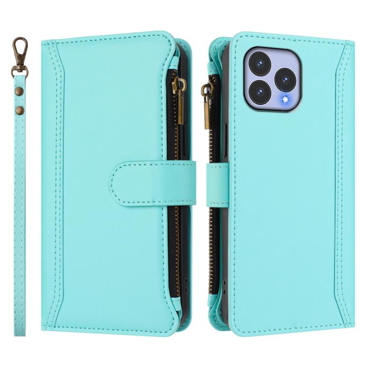 For Wiko T60 / Cubot P80 Magnetic Closure 9 Card Slots Zipper Leather Case with Hand Strap