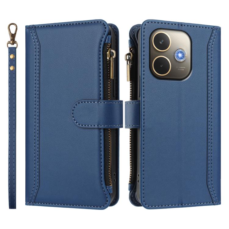 For OPPO A5 Pro 5G Global / A5 Pro 4G Global Magnetic Closure 9 Card Slots Zipper Leather Case with Hand Strap