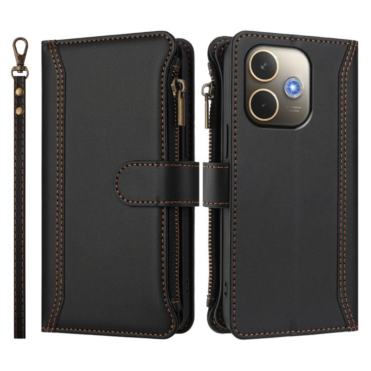 For OPPO A5 Pro 5G Global / A5 Pro 4G Global Magnetic Closure 9 Card Slots Zipper Leather Case with Hand Strap
