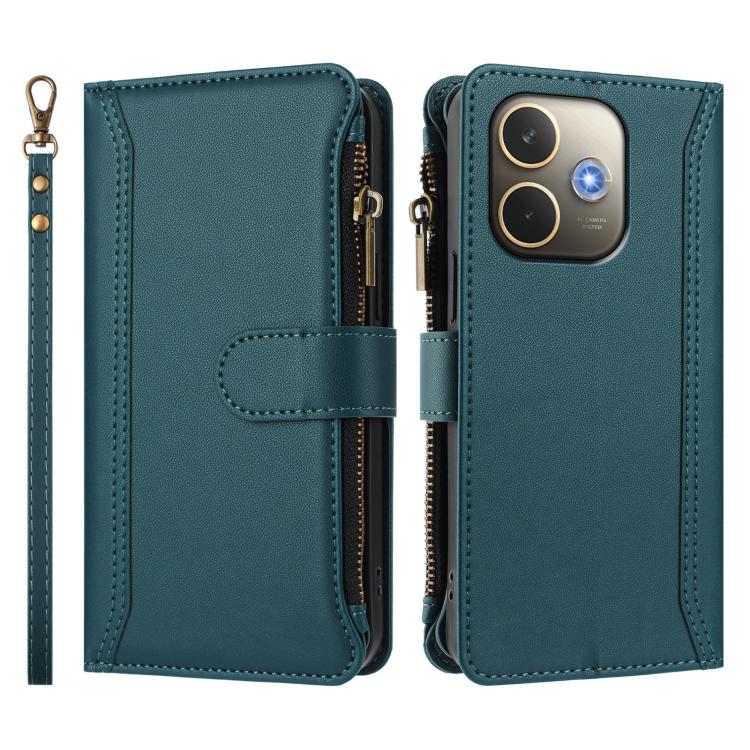 For OPPO A5 Pro 5G Global / A5 Pro 4G Global Magnetic Closure 9 Card Slots Zipper Leather Case with Hand Strap
