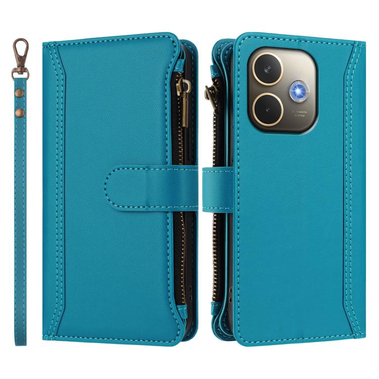 For OPPO A5 Pro 5G Global / A5 Pro 4G Global Magnetic Closure 9 Card Slots Zipper Leather Case with Hand Strap