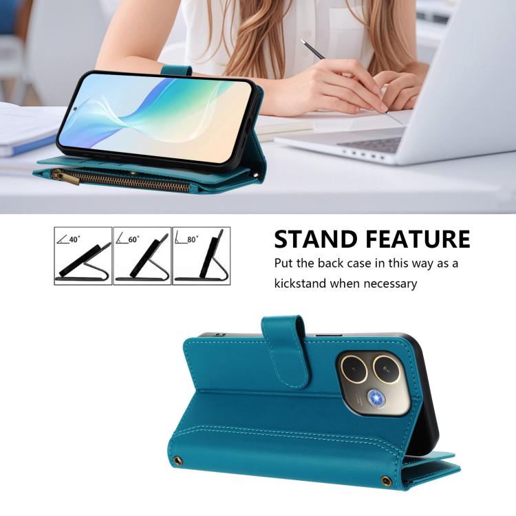 For OPPO A5 Pro 5G Global / A5 Pro 4G Global Magnetic Closure 9 Card Slots Zipper Leather Case with Hand Strap