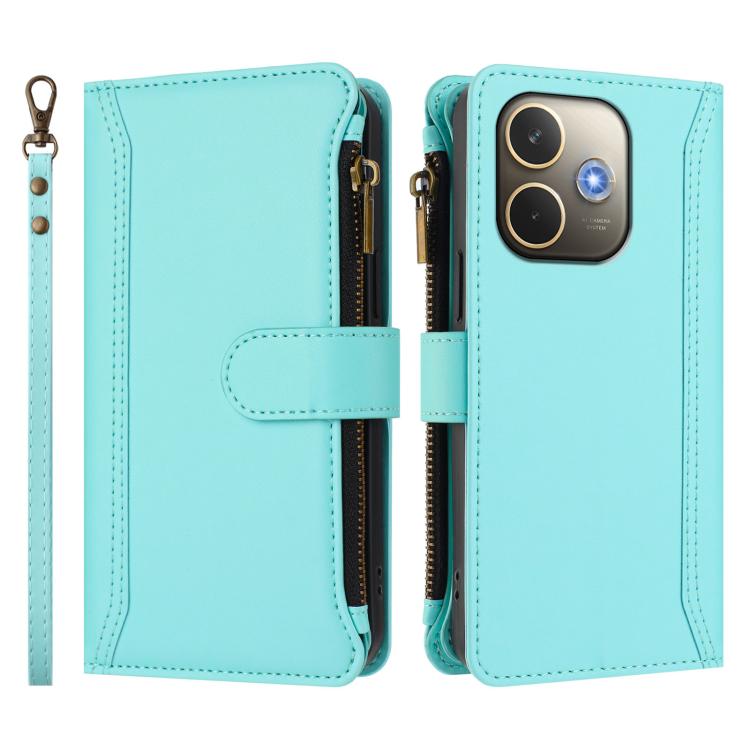 For OPPO A5 Pro 5G Global / A5 Pro 4G Global Magnetic Closure 9 Card Slots Zipper Leather Case with Hand Strap