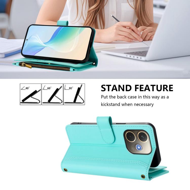 For OPPO A5 Pro 5G Global / A5 Pro 4G Global Magnetic Closure 9 Card Slots Zipper Leather Case with Hand Strap