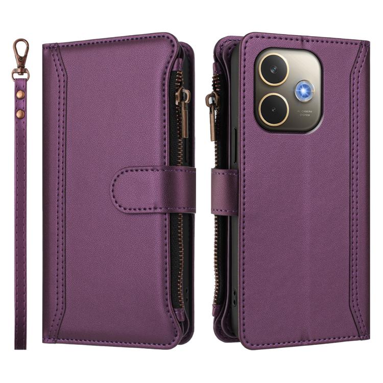 For OPPO A5 Pro 5G Global / A5 Pro 4G Global Magnetic Closure 9 Card Slots Zipper Leather Case with Hand Strap