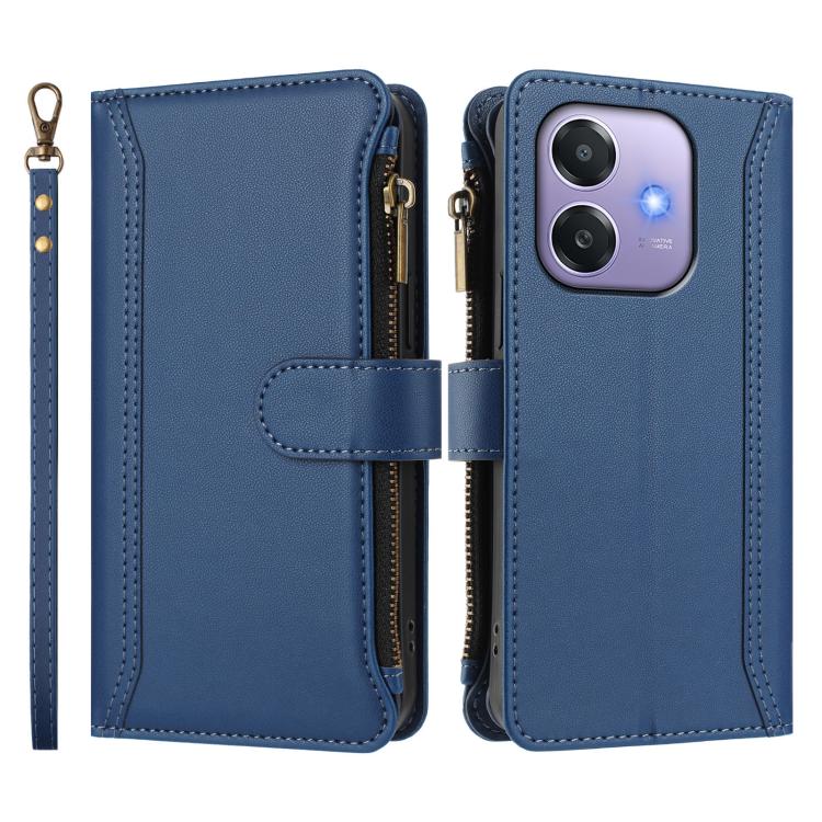 For OPPO A3 4G Global / A60 5G Global Magnetic Closure 9 Card Slots Zipper Leather Case with Hand Strap