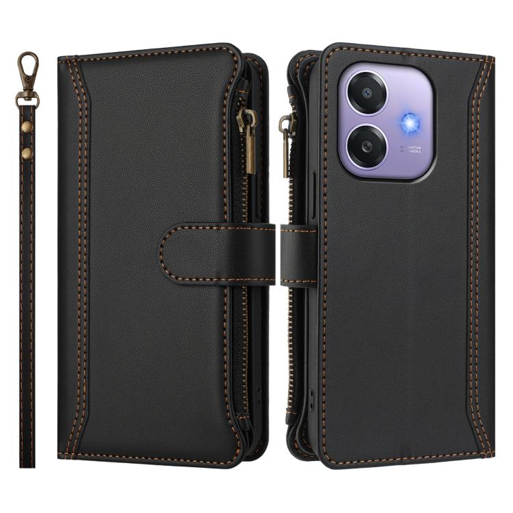 For OPPO A3 4G Global / A60 5G Global Magnetic Closure 9 Card Slots Zipper Leather Case with Hand Strap