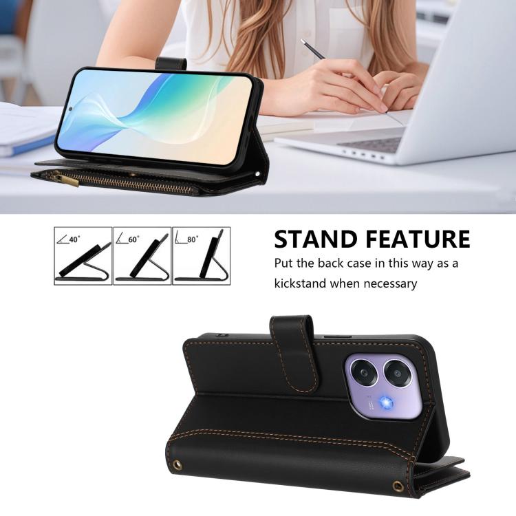 For OPPO A3 4G Global / A60 5G Global Magnetic Closure 9 Card Slots Zipper Leather Case with Hand Strap
