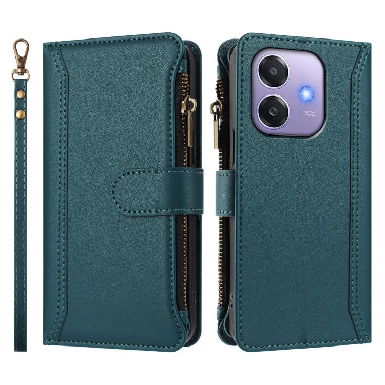 For OPPO A3 4G Global / A60 5G Global Magnetic Closure 9 Card Slots Zipper Leather Case with Hand Strap