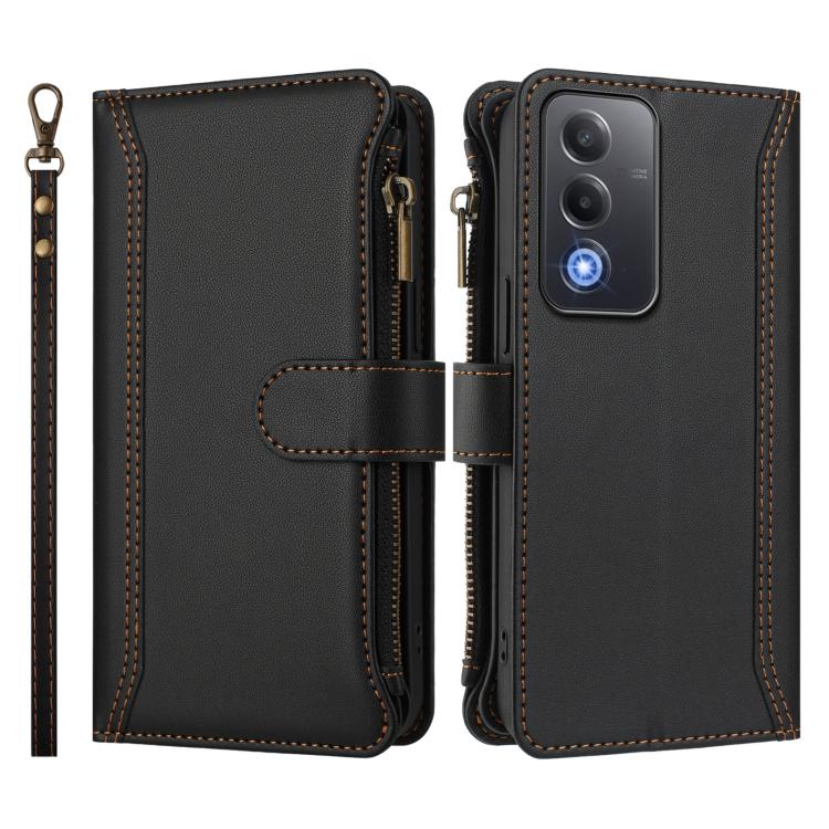 For OPPO A3 Pro 5G Global / K12X 5G Global Magnetic Closure 9 Card Slots Zipper Leather Case with Hand Strap