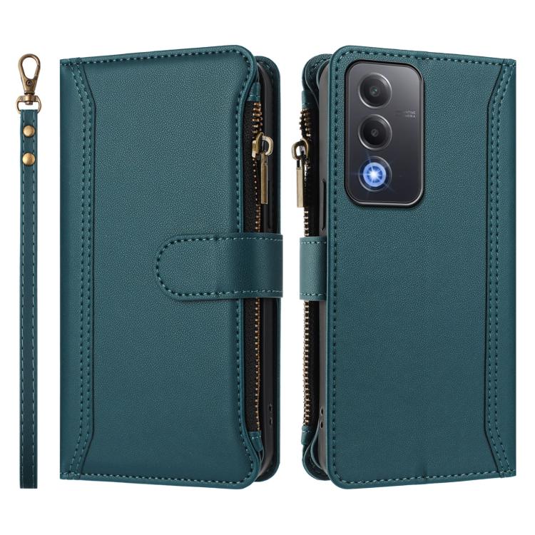 For OPPO A3 Pro 5G Global / K12X 5G Global Magnetic Closure 9 Card Slots Zipper Leather Case with Hand Strap