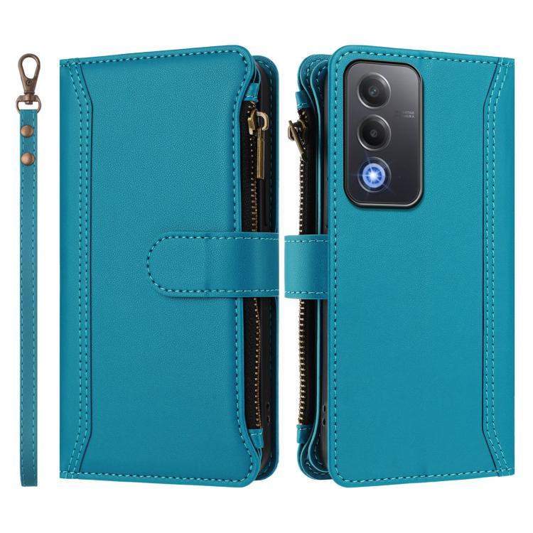 For OPPO A3 Pro 5G Global / K12X 5G Global Magnetic Closure 9 Card Slots Zipper Leather Case with Hand Strap