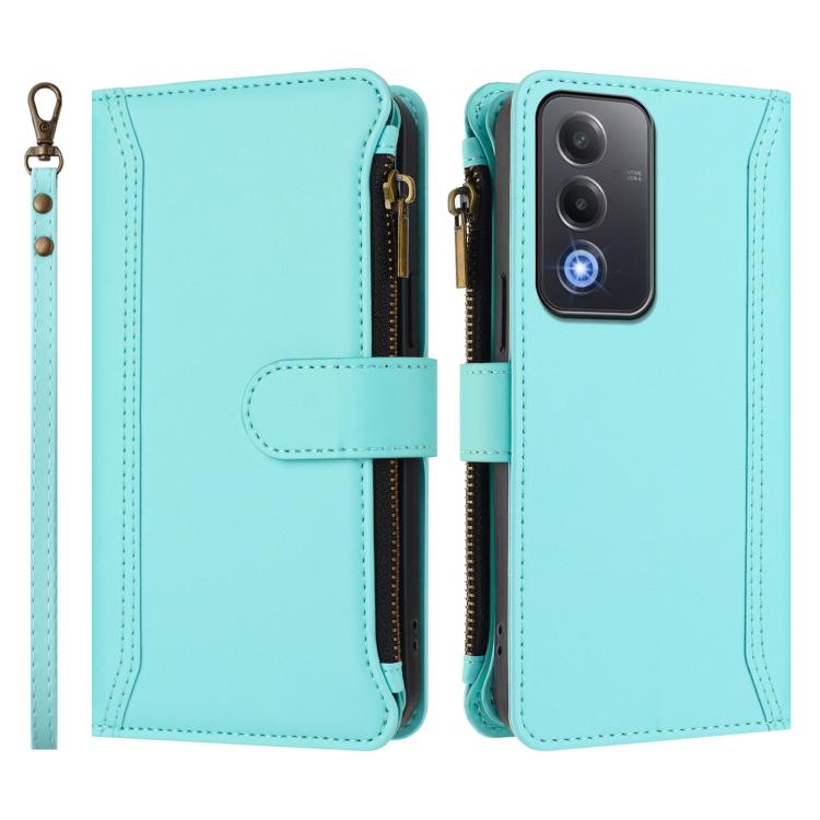 For OPPO A3 Pro 5G Global / K12X 5G Global Magnetic Closure 9 Card Slots Zipper Leather Case with Hand Strap