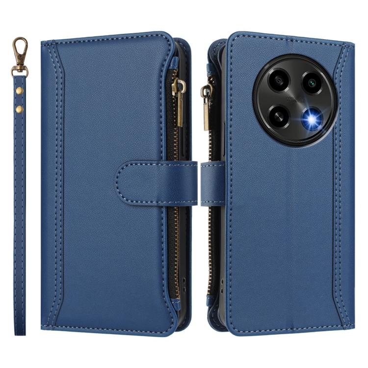For OPPO A2 Pro 5G / F27 Pro 5G Magnetic Closure 9 Card Slots Zipper Leather Case with Hand Strap