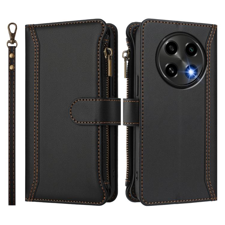 For OPPO A2 Pro 5G / F27 Pro 5G Magnetic Closure 9 Card Slots Zipper Leather Case with Hand Strap
