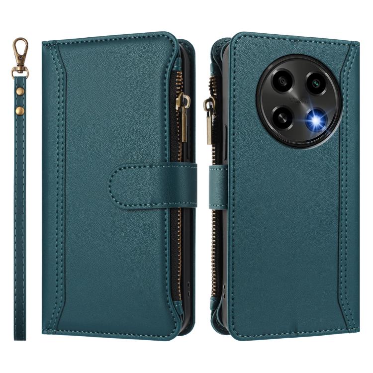For OPPO A2 Pro 5G / F27 Pro 5G Magnetic Closure 9 Card Slots Zipper Leather Case with Hand Strap