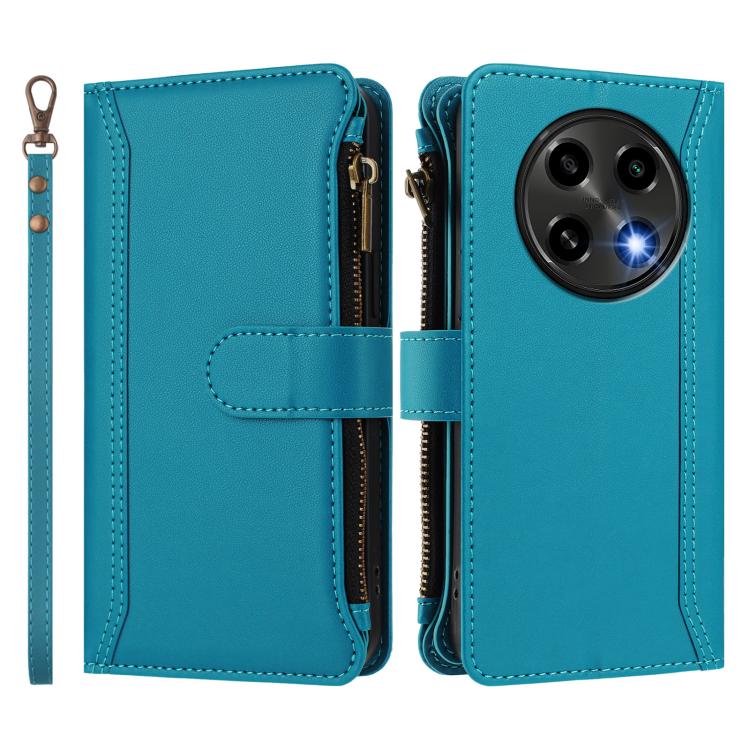 For OPPO A2 Pro 5G / F27 Pro 5G Magnetic Closure 9 Card Slots Zipper Leather Case with Hand Strap