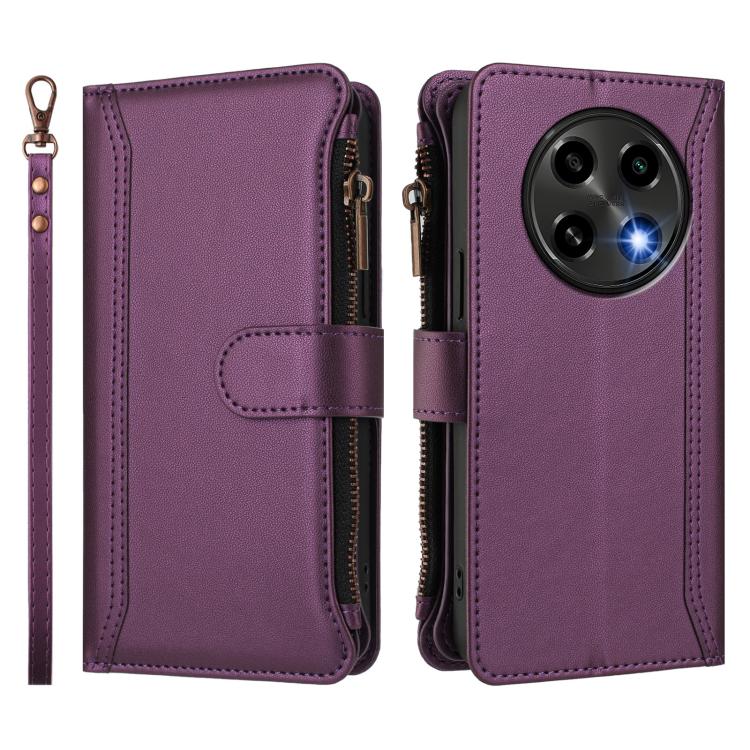For OPPO A2 Pro 5G / F27 Pro 5G Magnetic Closure 9 Card Slots Zipper Leather Case with Hand Strap