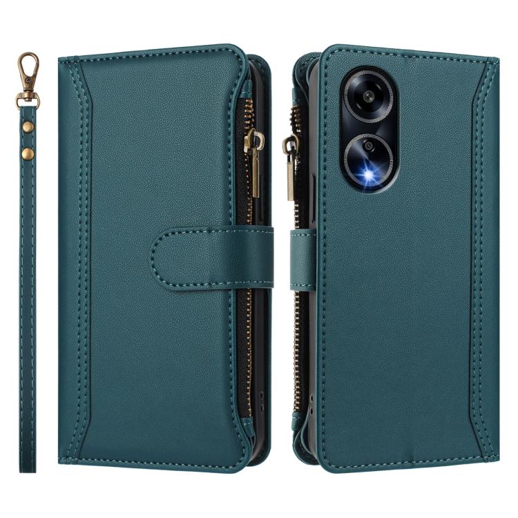 For OPPO A98 5G / F23 5G India Magnetic Closure 9 Card Slots Zipper Leather Case with Hand Strap