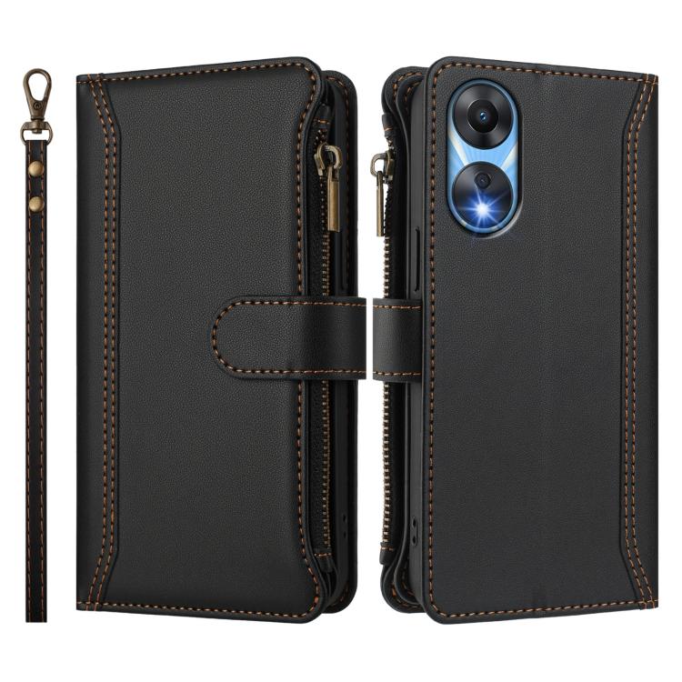 For OPPO A78 5G Global / A1X 5G Magnetic Closure 9 Card Slots Zipper Leather Case with Hand Strap