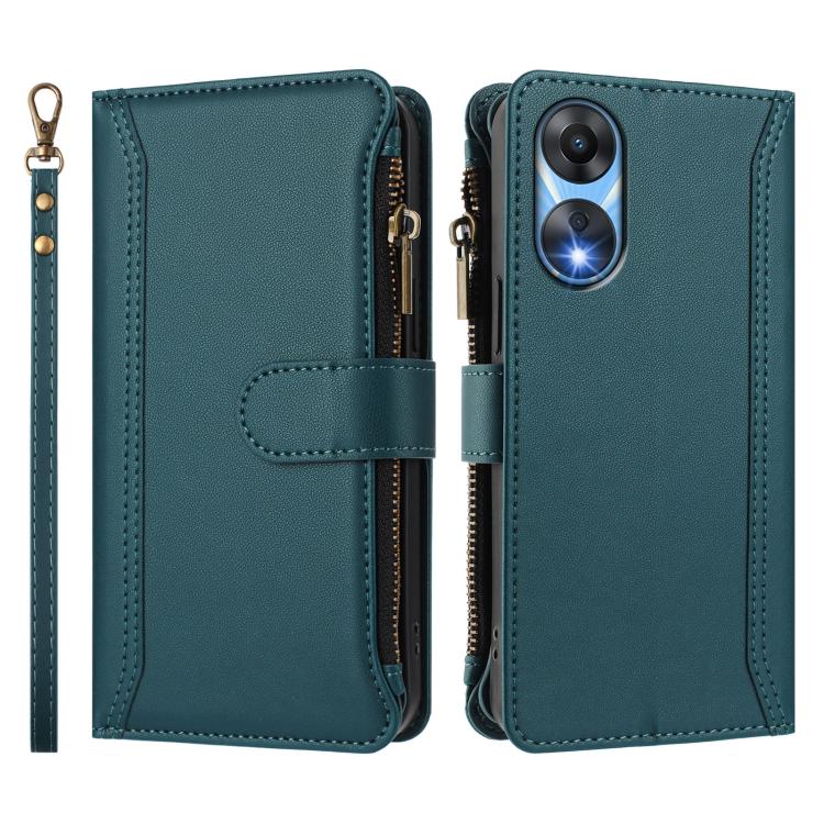 For OPPO A78 5G Global / A1X 5G Magnetic Closure 9 Card Slots Zipper Leather Case with Hand Strap