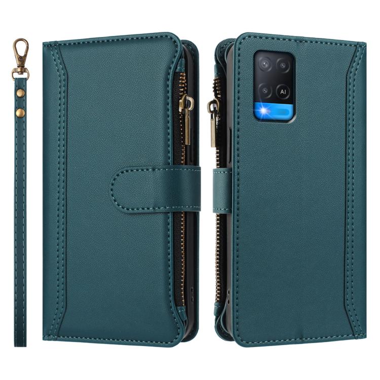 For OPPO A56 5G / A55 5G / A54 4G Magnetic Closure 9 Card Slots Zipper Leather Case with Hand Strap