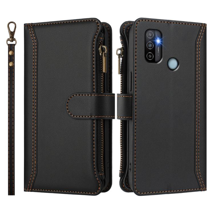 For OPPO A11S 4G Magnetic Closure 9 Card Slots Zipper Leather Case with Hand Strap