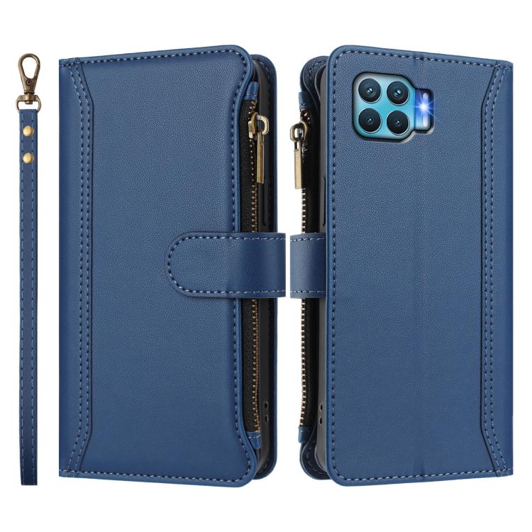 For OPPO A93 4G 2020 Global / F17 Pro Magnetic Closure 9 Card Slots Zipper Leather Case with Hand Strap