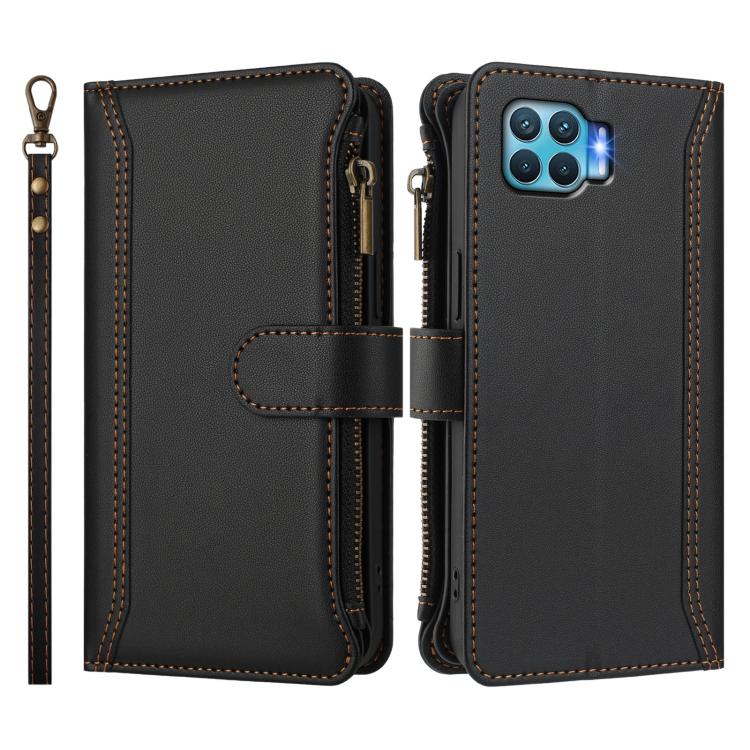 For OPPO A93 4G 2020 Global / F17 Pro Magnetic Closure 9 Card Slots Zipper Leather Case with Hand Strap