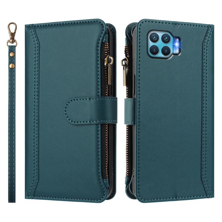 For OPPO A93 4G 2020 Global / F17 Pro Magnetic Closure 9 Card Slots Zipper Leather Case with Hand Strap