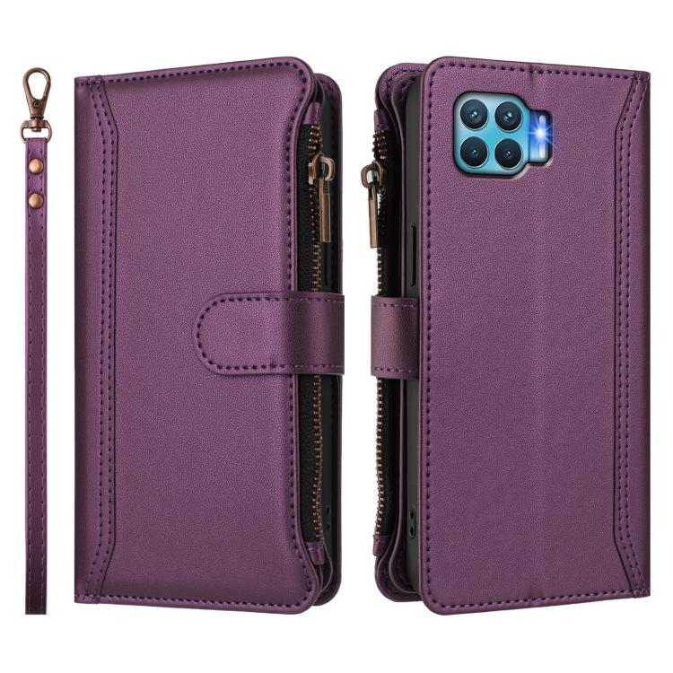 For OPPO A93 4G 2020 Global / F17 Pro Magnetic Closure 9 Card Slots Zipper Leather Case with Hand Strap