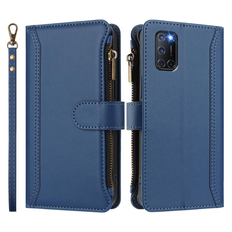 For OPPO A72 / A52 / A92 4G Magnetic Closure 9 Card Slots Zipper Leather Case with Hand Strap