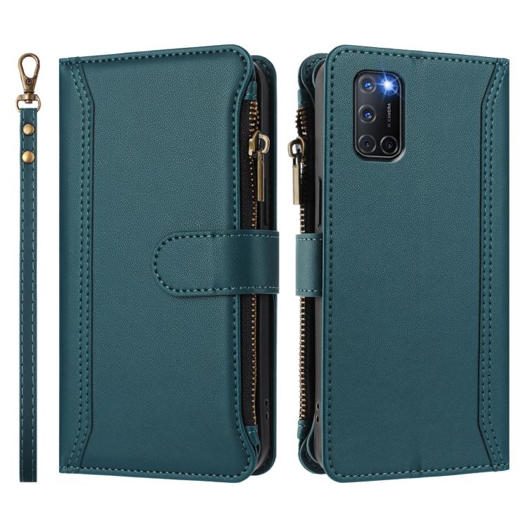 For OPPO A72 / A52 / A92 4G Magnetic Closure 9 Card Slots Zipper Leather Case with Hand Strap