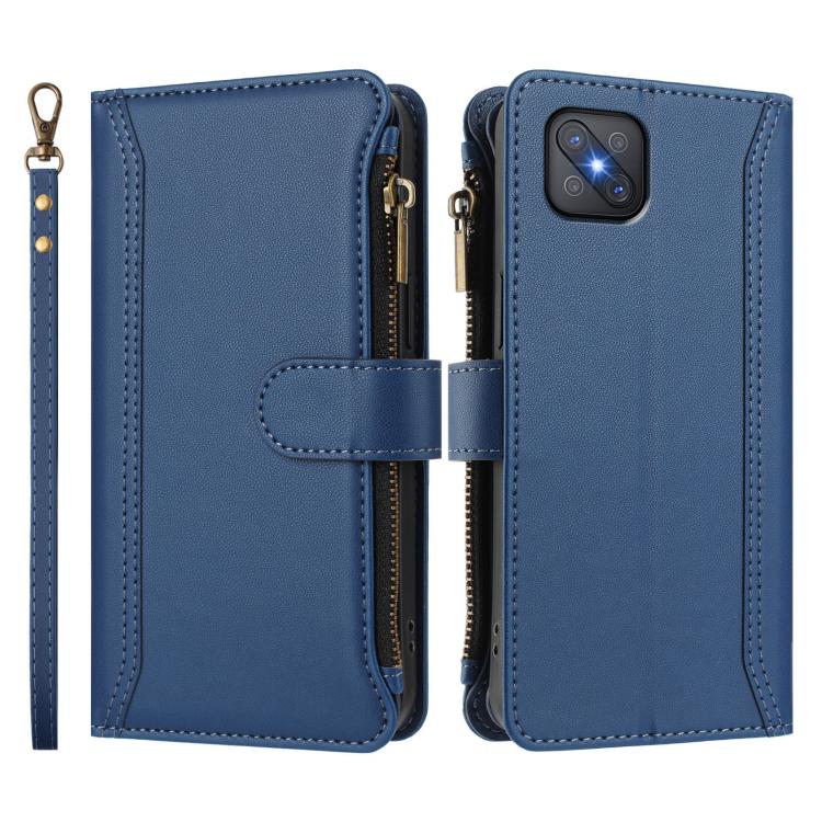 For OPPO A92S 5G Magnetic Closure 9 Card Slots Zipper Leather Case with Hand Strap