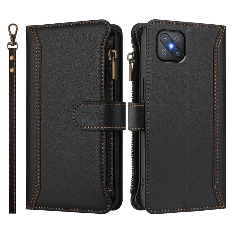 For OPPO A92S 5G Magnetic Closure 9 Card Slots Zipper Leather Case with Hand Strap