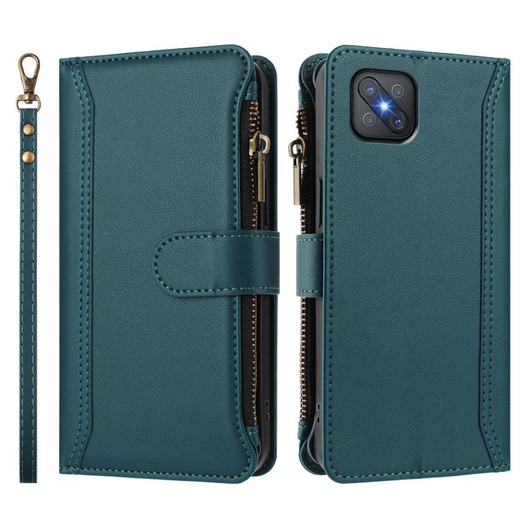 For OPPO A92S 5G Magnetic Closure 9 Card Slots Zipper Leather Case with Hand Strap