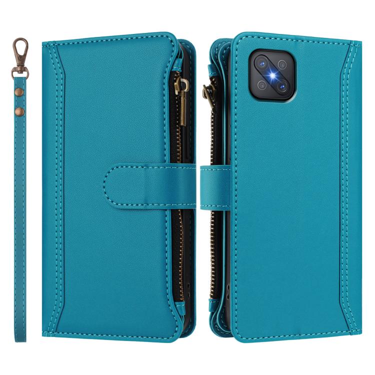 For OPPO A92S 5G Magnetic Closure 9 Card Slots Zipper Leather Case with Hand Strap