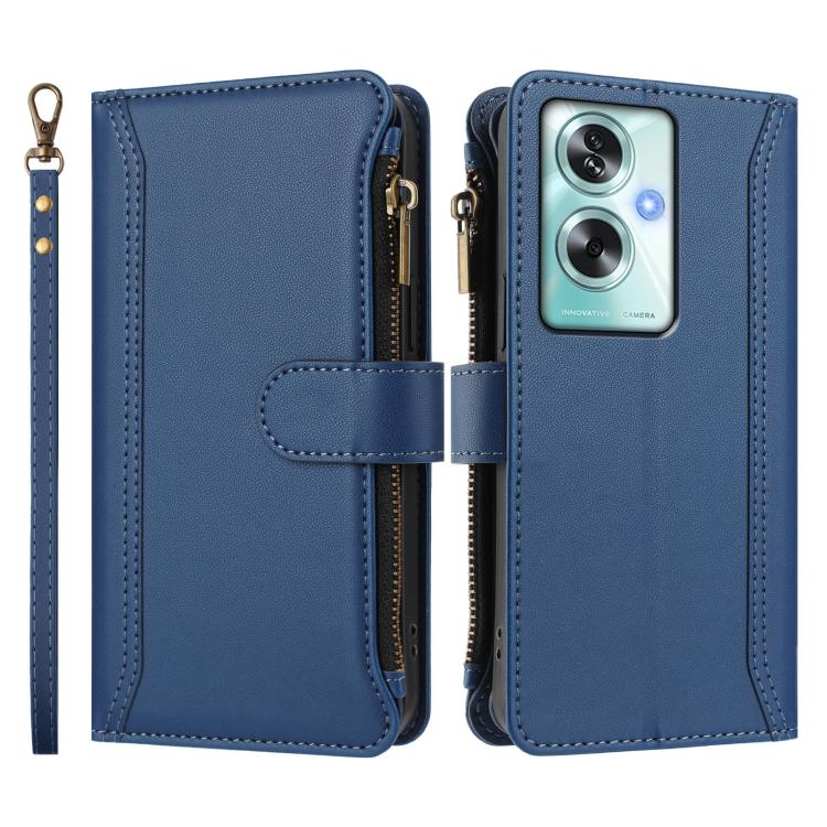 For OPPO A79 5G Global Magnetic Closure 9 Card Slots Zipper Leather Case with Hand Strap