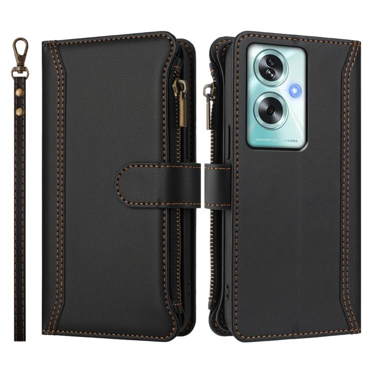 For OPPO A79 5G Global Magnetic Closure 9 Card Slots Zipper Leather Case with Hand Strap