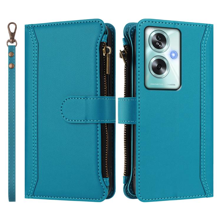 For OPPO A79 5G Global Magnetic Closure 9 Card Slots Zipper Leather Case with Hand Strap