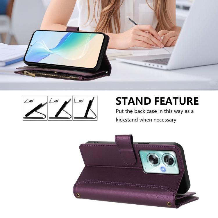 For OPPO A79 5G Global Magnetic Closure 9 Card Slots Zipper Leather Case with Hand Strap