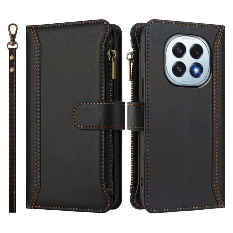 For OPPO F29 5G Global Magnetic Closure 9 Card Slots Zipper Leather Case with Hand Strap