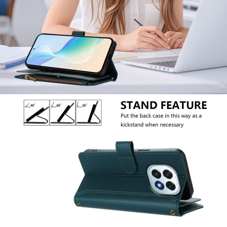 For OPPO F29 5G Global Magnetic Closure 9 Card Slots Zipper Leather Case with Hand Strap