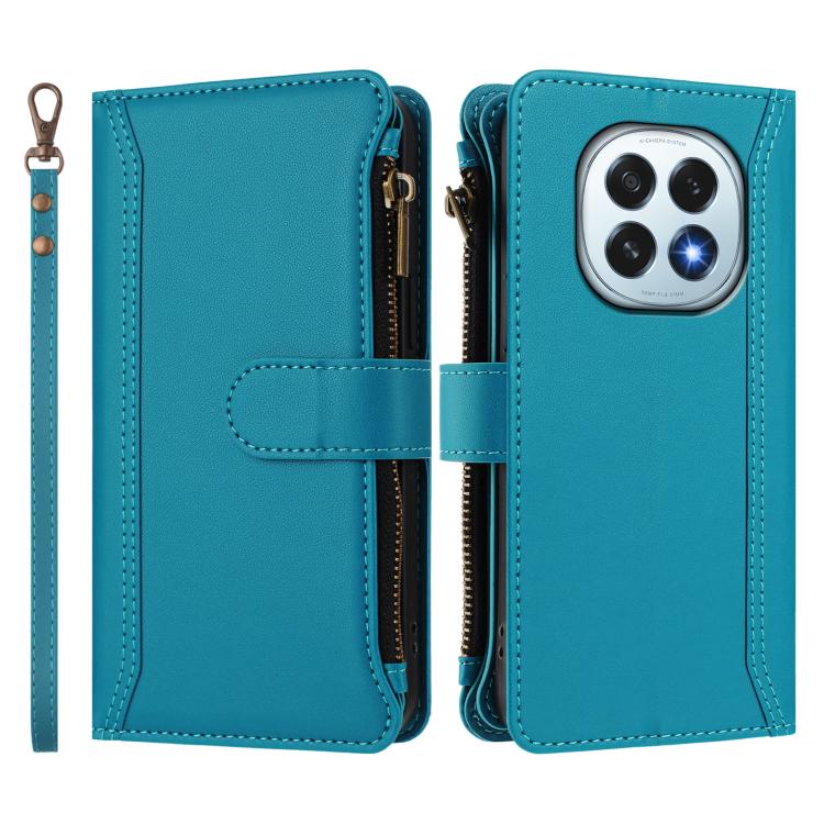For OPPO F29 5G Global Magnetic Closure 9 Card Slots Zipper Leather Case with Hand Strap
