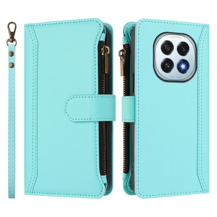 For OPPO F29 5G Global Magnetic Closure 9 Card Slots Zipper Leather Case with Hand Strap