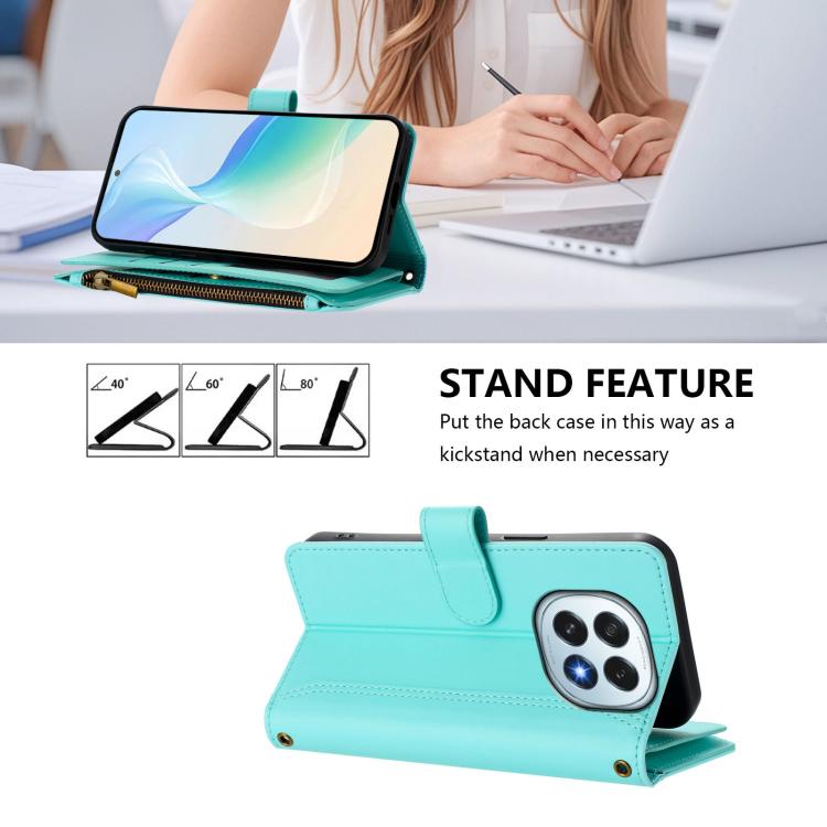 For OPPO F29 5G Global Magnetic Closure 9 Card Slots Zipper Leather Case with Hand Strap