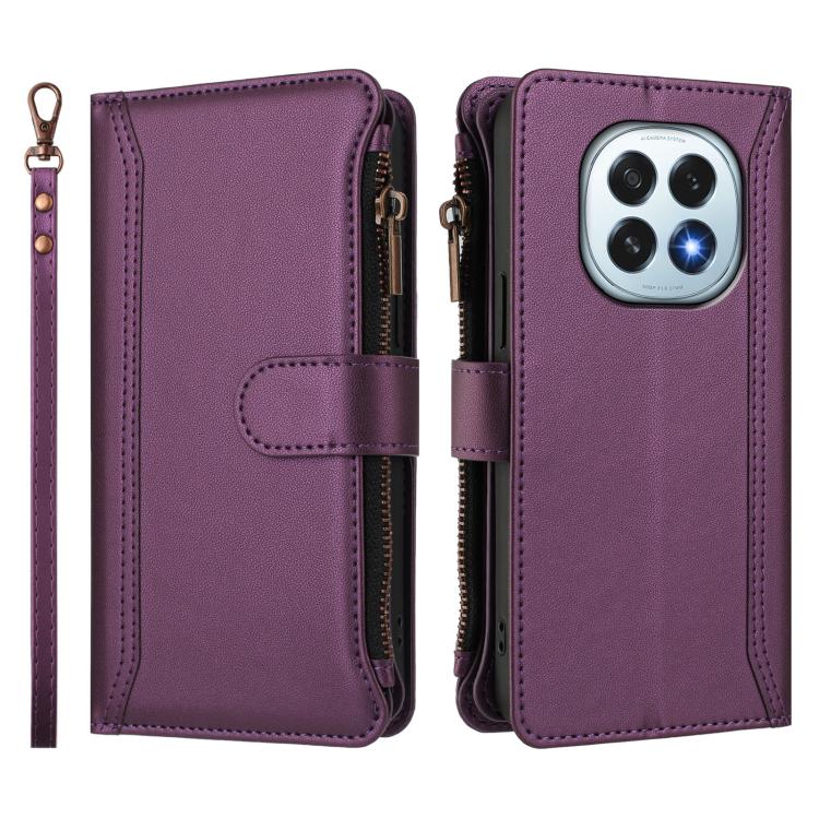 For OPPO F29 5G Global Magnetic Closure 9 Card Slots Zipper Leather Case with Hand Strap